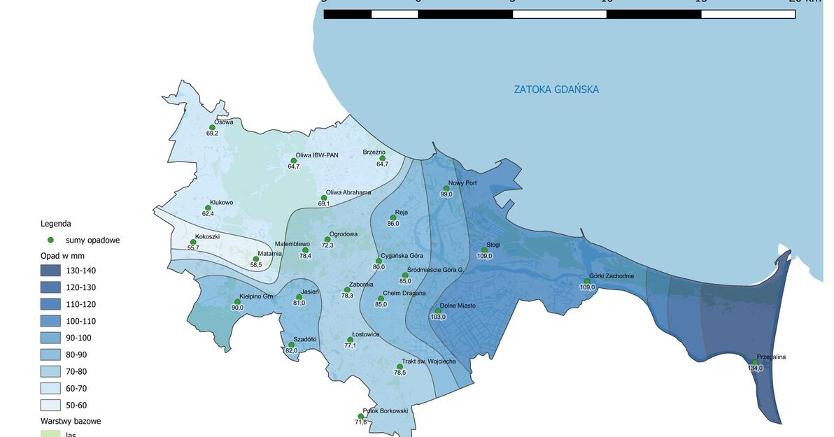 Rozkład opadów Gdańsk 28-29 07