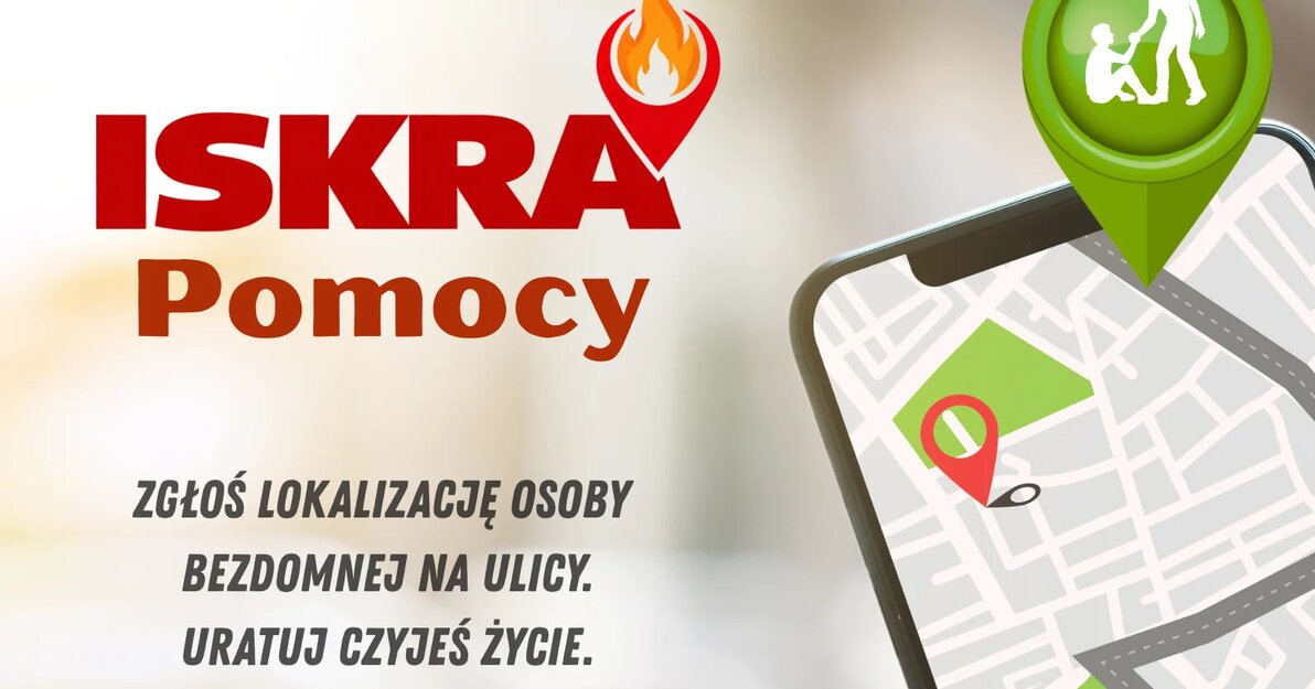 Plakat informacyjny o aplikacji Iskra Pomocy, źródło TPBA Koło Gdańskie