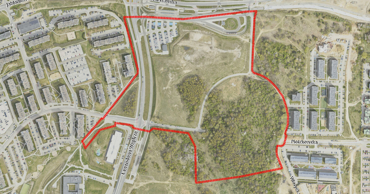 mapa z zaznaczonymi granicami projektu planu