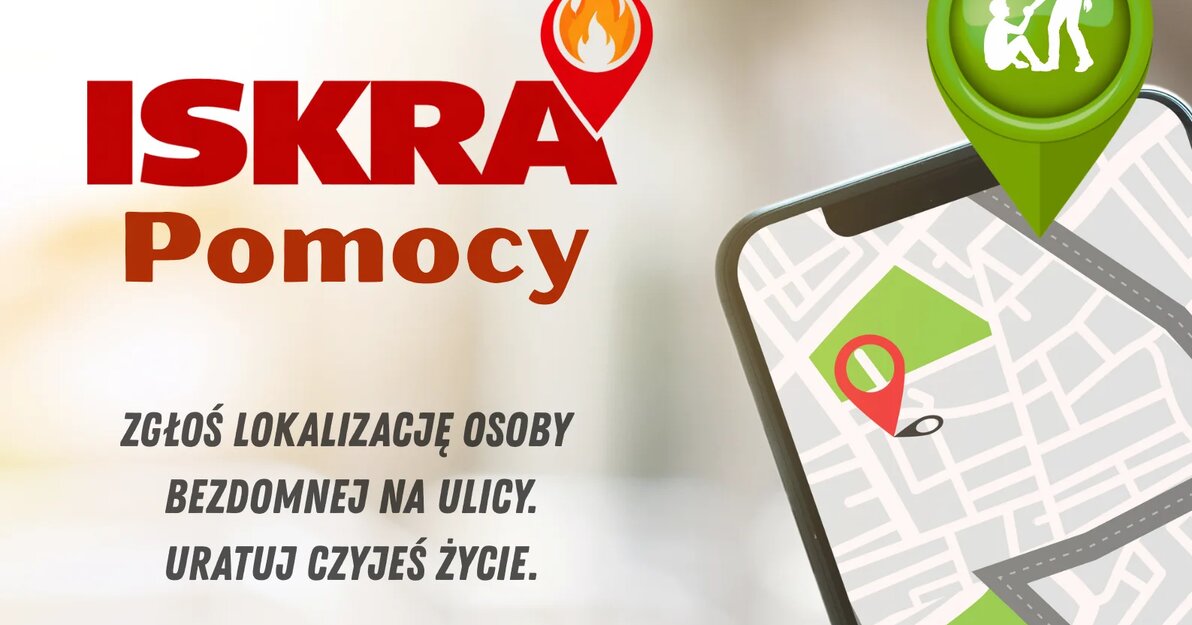 Plakat informacyjny o aplikacji Iskra Pomocy, źródło TPBA Koło Gdańskie