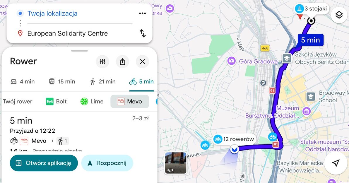 MEVO w Google Maps