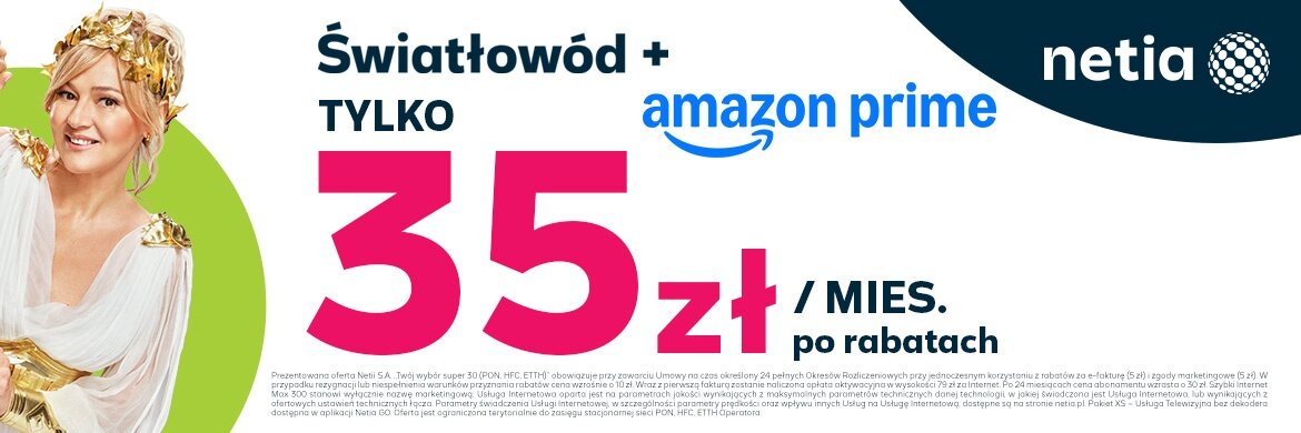 Netia promuje internet z TV i Amazon Prime za 35 zł miesięcznie