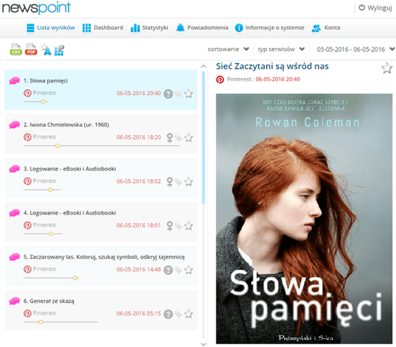 Cały czas ulepszamy dla Was Newspointa! Tym razem dodaliśmy kolejny serwis społecznościowy do monitoringu, zbieramy posty z Pinteresta. Przetestujcie!