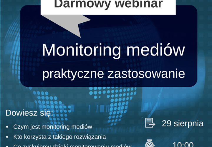 Zapraszamy na darmowy webinar 👨‍🏫
🔦Temat: Monitoring mediów - praktyczne zastosowanie
🗓️Data: 29 sierpnia
⏱️Godzina: 10:00
➡️Rejestracja: http://bit.ly/2wiOrwg
