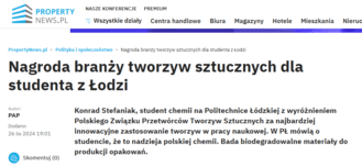 Nagroda branży tworzyw sztucznych dla studenta z Łodzi, 12.2024