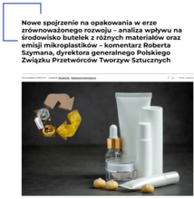 komentarz Roberta Szymana, dyrektora generalnego Polskiego Związku Przetwórców Tworzyw Sztucznych